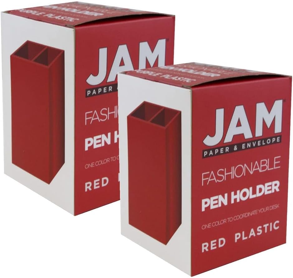 JAM PAPER Plastic Pen Holders - Red Desktop Pencil Cups - 2/Pack