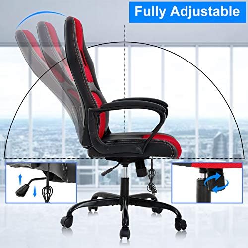 Gaming Chair Computer Chair Office Chair Ergonomic High Back Massage PC Desk Chair with Lumbar Support & Padded Armrest Racing Style Cheap Adjustable Swivel Chair for Women Men Adult, Red