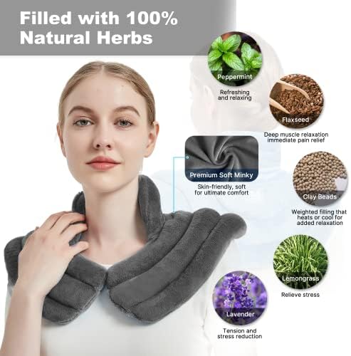 MORLIDEN Neck Heating Pad Microwavable for Shoulders, Warmer Wrap Microwave Heating Pad for Neck and Shoulders for Pain Relief (Gray)