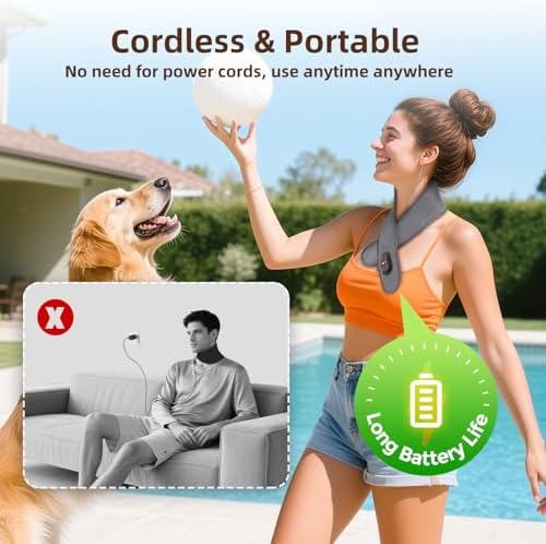 Electric Neck Heating Pad Cordless with Massage, Heated Neck Wrap with 660nm 850nm Red Light, 3 Heat Levels 3 Vibration Modes, Portable Neck Massager for Pain Relief, 3000mAh Rechargeable