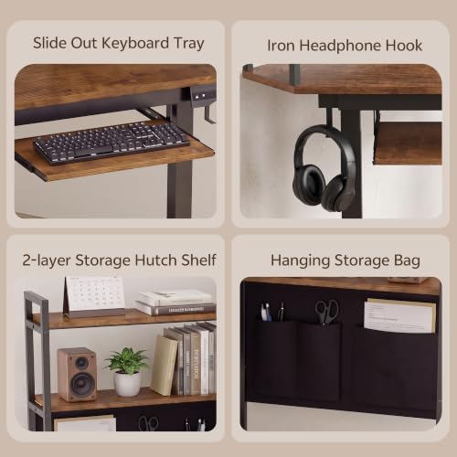 Electric Standing Desk, Corner Office Desk for Small Space, Brown