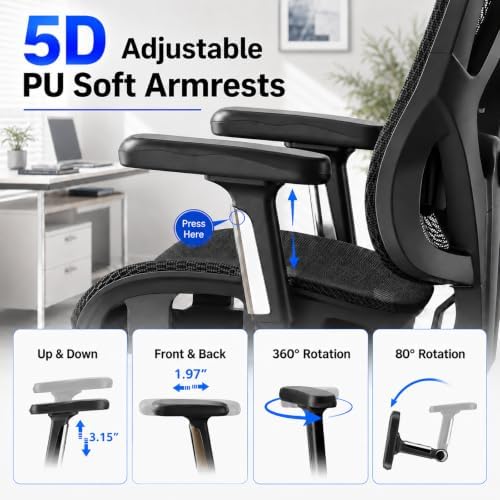 Ergonomic Office Chair, Full Mesh Desk Chair with 5D Armrests