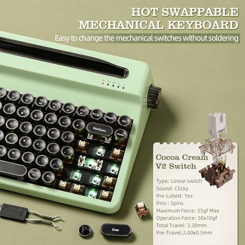 YUNZII QL75 Retro Typewriter Hot Swap RGB Keyboard (Green, Cocoa V2)