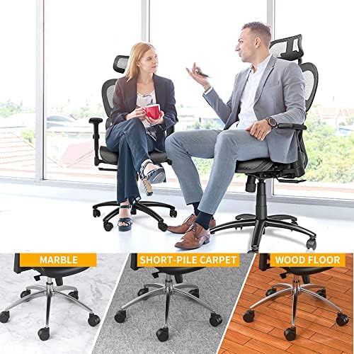 Office Chair Wheels casters 3 inch Silent Chair Wheels for Hardwood Floors and Carpet, Heavy Duty with Standard stem 7/16″* 7/8″(11mm*22mm), Load Capacity 600 Lbs Set of 5-3 Inch