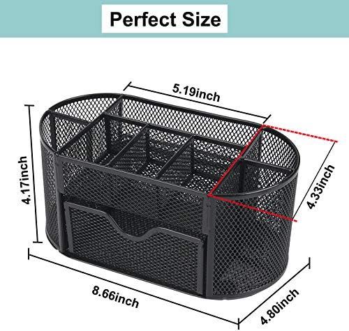 Desk Organizer with 9 Compartments, Mesh Office Organization for Scissors, Post-it, Sticky notes, Pen Holder, Metal Office Desk Organizers and Accessories