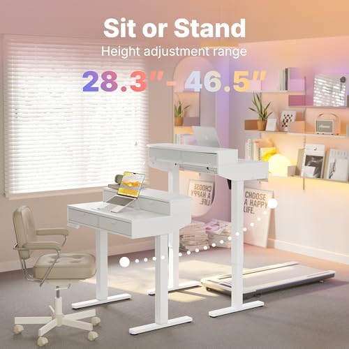HUANUO 32 x 20 Inch Electric Standing Desk with 4 Drawers, White