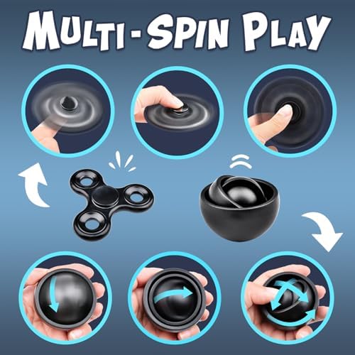 Yrissmiss Fidget Toys Adults Pack 5Pcs,Fidget Spinner with Magnetic Rings Gyro,Fidget Controller Autism Sensory Toys,ADHD Stress Anxiety Desk Fidgets,Easter Basket Stuffers for Kids Teen Boys(BK)