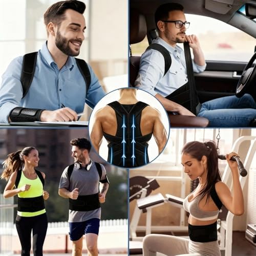 Upgraded Back Brace,Posture Corrector,Lumbar Support with Shoulder Support,Adjustable Full Back Straightener for Upper & Lower Back Pain Relief, Hunchback, Scoliosis & Spine Alignment (M)