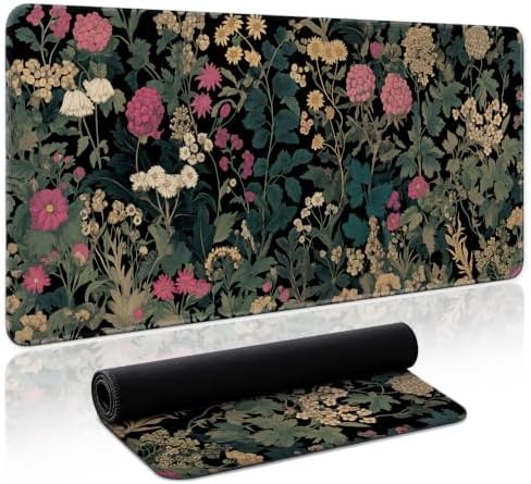 Aesthetic Desk Mat, Cute Vintage Garden Desk Pad Protector for Work & Decor, 31.5" x 11.8", Pretty Non-Slip Extended Mouse Pad for Office or Home