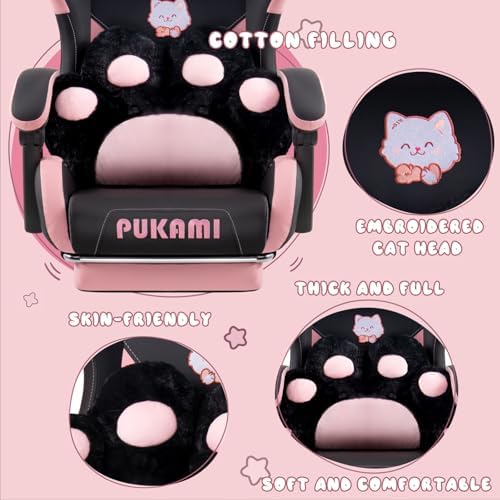 PUKAMI Pink Gaming Chair with Cute Cat Ears