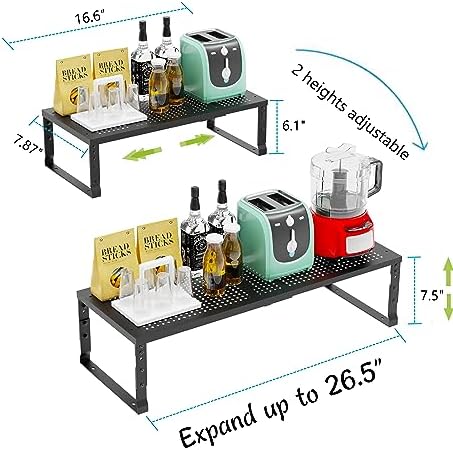 Jojocross Expandable Adjustable Stackable Kitchen Organizer, Spice Rack,Metal Pantry Storage Shelves Racks,Counter Shelf for Cabinets, Countertop, Cupboard (3 Packs/Medium/Black)