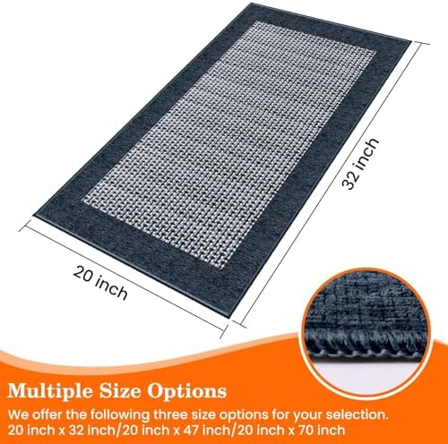 StepRite Kitchen Rugs, Kitchen Mats for Floor, 32"x20" Non-Slip Machine-Washable Kitchen Throw Rug, Navy Blue
