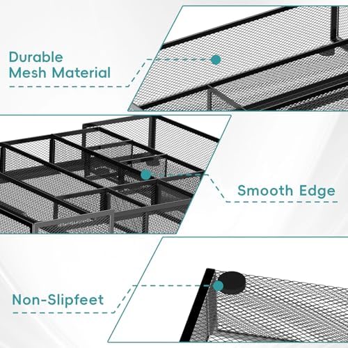2 Pack Expandable Desk Drawer Organizer, 10 Compartments, Black