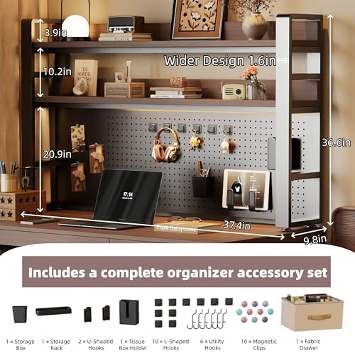 Desktop Hutch Bookshelf, 2-Tier Metal Desk Shelf for Top of Desk