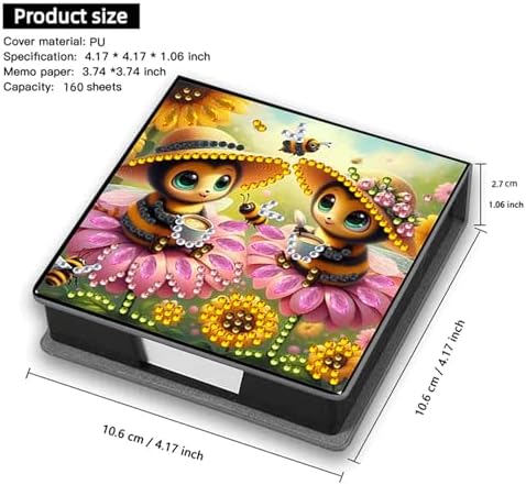 Bee Diamond Painting Note Box Memo Pad Holder, Diamond Art Sticky Notes Organizer for Desk, Aesthetic Stationery Storage Case for Office,School Supplies (Bee)