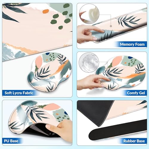 Desk Mat Set Keyboard and Mouse Pad with Wrist Rest Support