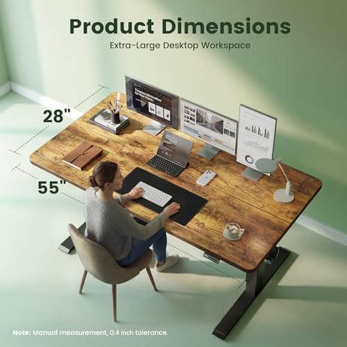 CubiCubi 55x28 Large Electric Standing Desk, 28" Deep Desktop, Rustic Brown