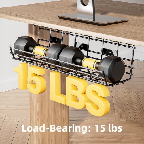 1 Pack DELAMU Under Desk Cable Management Tray, Large Metal Cord Organizer, Office & Home Cord Wire Management Under Desk Shelf, Easy Install Pre-drilled Cable Organizer, Black