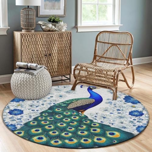 Circular Rugs Large Modern Round Area Rug Fashion Decor Mat for Home Office Vintage Botanical Peacock