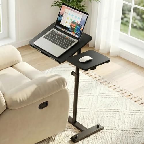 YUHFERA Rolling Table for Laptop Stand, Height and Angle Adjustable Over Bed Table with Wheels, Tilt-Top Laptop Desk for Couch with Cup Holder, Bed Table Tray for Eating (Black)