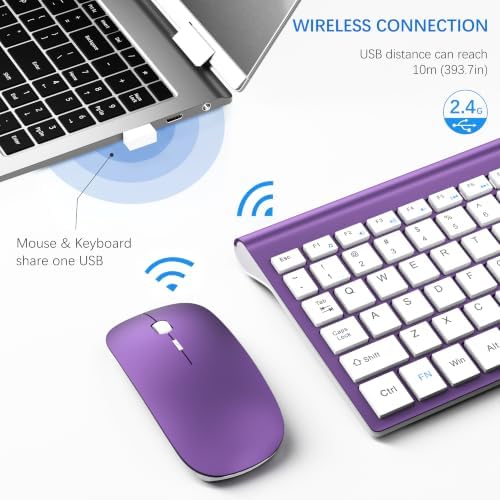 Wireless Keyboard and Mouse Ultra Slim Combo, TopMate - Purple White