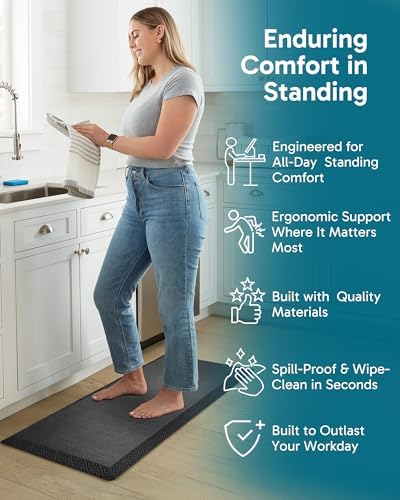 Ophanie Anti Fatigue Cushioned Mat, 3/4 inch, 20x48 Anti Fatigue Cushioned Mat,Kitchen Rugs,Waterproof,Comfort Ergonomic Standing Mat for Office,Home,Sink with 99+ Pairs of Anti-Slip Bottom Ridges