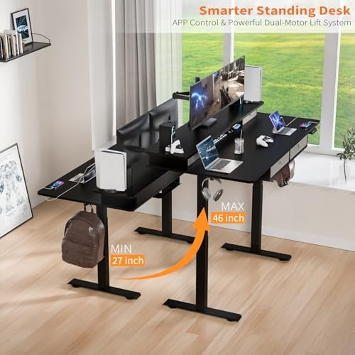 63 x 30 Inch Electric Standing Desk with 4 Drawers, Classic Black