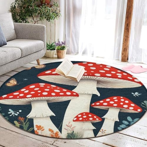 Soft Round Yoga Carpet, Office Chair Decor Round Mat for Carpet and Hardwood Floors Mushroom