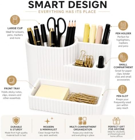 Desk Organizer with Multiple Compartments, Desktop Organizer for Office Supplies, Pens, Pencils, Markers, Scissors, Sticky Notes & Paper Clips, Modern Desk Storage for Home Office, School & Dorm