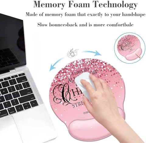 Pink Ergonomic Mouse Pad with Wrist Support, Mouse Pads for Desk with Memory Foam Wrist Rest Non-Slip PU Base for Office Decor Computer Laptop