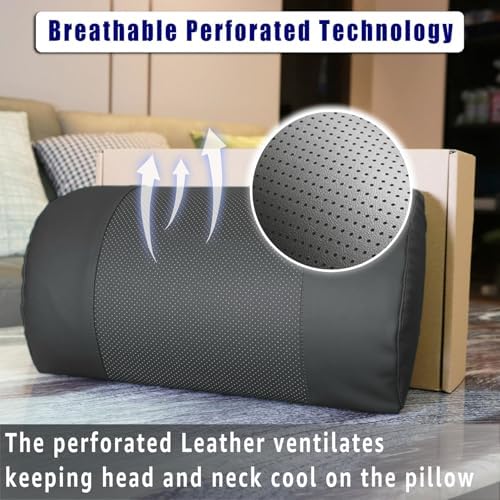 Non-Slip Memory Foam Neck Pillow for Recliner,Breathable Perforated Leather Adjustable Recliner Pillow for Pain Relief in Home, Office and Travel (Dark Gray)