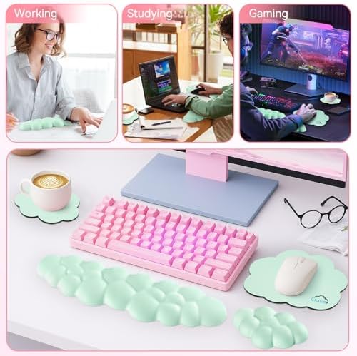 Sushret Cloud Wrist Rest for Computer Keyboard and Mouse Pa, Light Green
