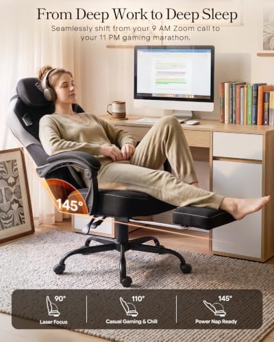 Dowinx Big and Tall Gaming Chair with Footrest, Linen Black