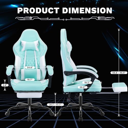 Blue Ergonomic Gaming Chair for Adults with Footrest and Massage