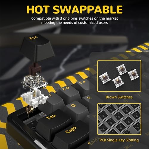AJAZZ AKS068 65% Wired Mechanical Gaming Keyboard with Coiled Cable, 68-Key Alice-Layout Mechanical Keyboard, RGB Hot Swappable Red Switches VIA/QMK Programmable Knob Gasket Mount for Win/Mac (Black)