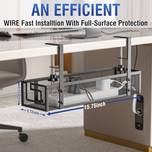 Cable Management, 15.75" Under Desk Cable Management Tray No Drill