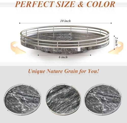 AHM10-Inch Gray Marble Lazy Susan with Silver Iron Frame