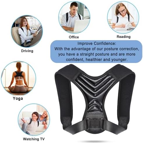 Posture Corrector, Back Brace for Women and Men, Adjustable Back Support, Shoulder Straightener for Improving Hunchback, Providing Pain Relief from Neck, Shoulder, and Upper Back - Black