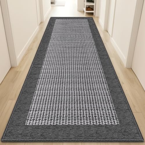 StepRite Kitchen Rugs, Kitchen Mats for Floor, 96"x24" Non-Slip Machine-Washable Kitchen Throw Rug, Absorbent Runner Rugs Office, Sink Standing Desk Mat, Decor Carpet, Grey