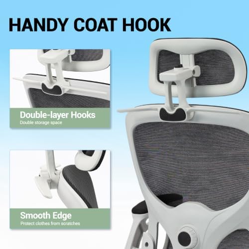 Ergonomic Office Chair with Flip-up Arms & Coat Hanger, Grey