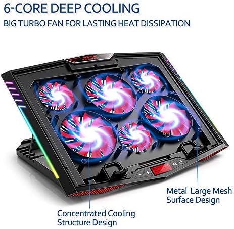 MeFee RGB Laptop Cooling Pad for 15.6-21 Inch Professional Gaming Laptop Cooler with 6 Quiet Fans and Button Control, Pure Metal Panel Portable Cooler