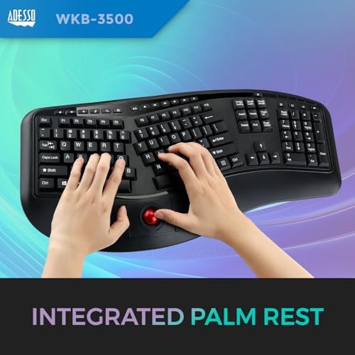 Adesso 2 in 1 Wireless Ergonomic Keyboard, WKB-3500UB, Black