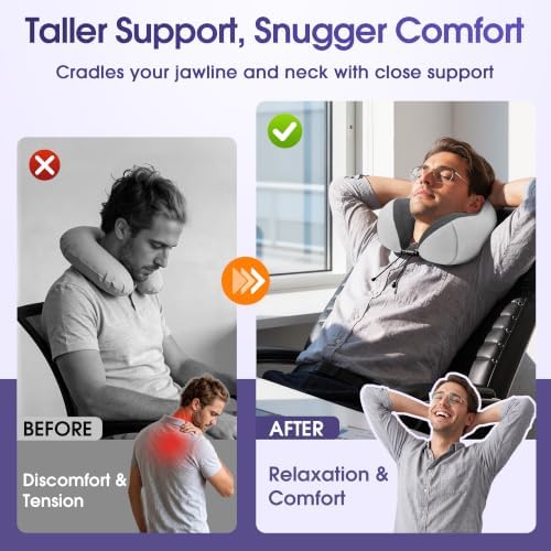 CloudBliss Neck Pillow for Sleeping, Memory Foam Travel Pillow, Light Grey