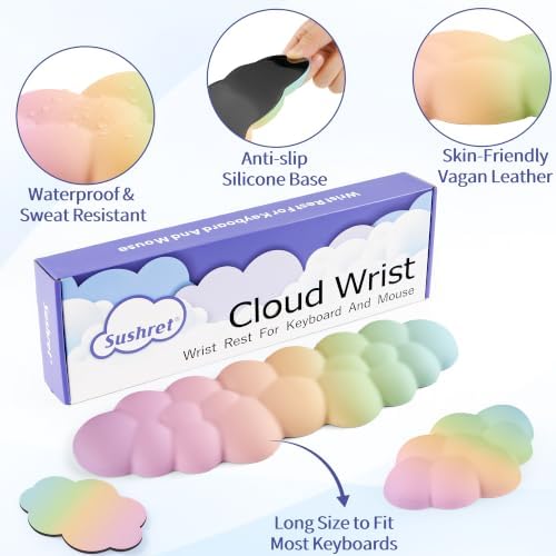 Sushret Cloud Wrist Rest Keyboard,Cloud Keyboard Wrist Pad,Rainbow Gradient