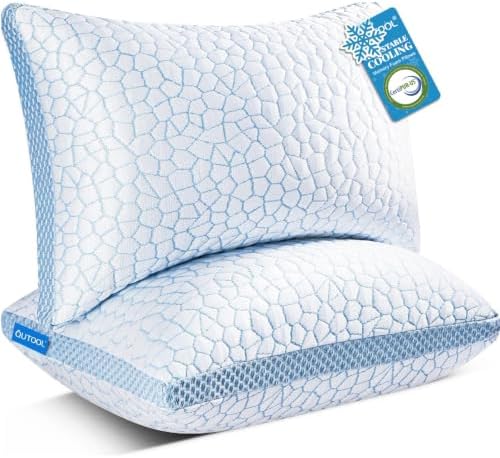 QUTOOL Enhanced Cooling Pillows for Sleeping, CertiPUR-US Shredded Memory Foam Pillows King Size Set of 2 for Hot Sleeper, Adjustable Bed Pillow for Side, Back, Stomach Sleepers Support Yet Soft, Blue