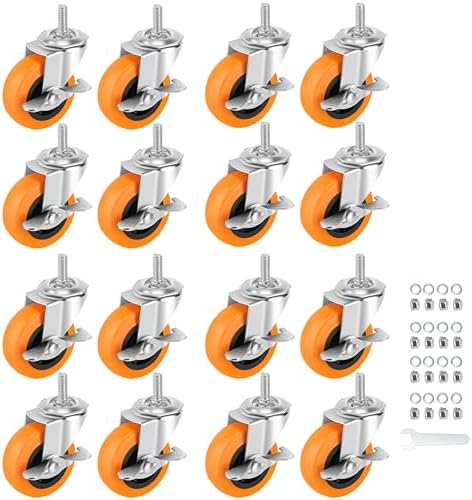 Caster Wheels with Threaded Stem, 3 Inch Locking Swivel Casters Set of 16