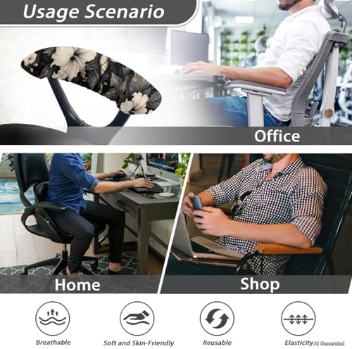 Hibiscus Butterfly Print Office Chair Arm Covers Protectors 2Pcs Comfortable Non Slip Computer Chair Armrest Covers with Elastic Edge for Home Decor