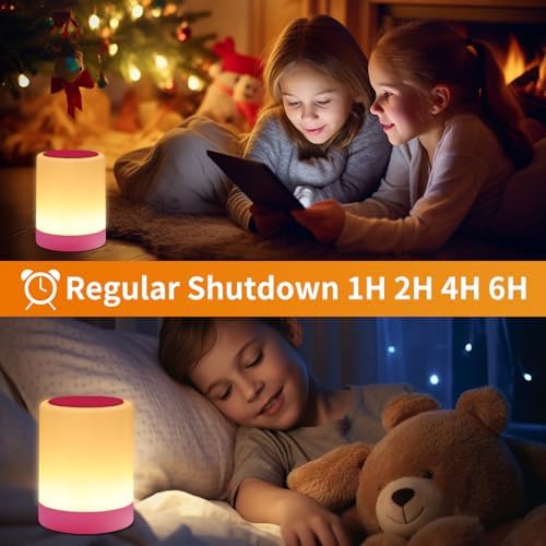 OORUN Touch Bedside Table Lamp,13 RGB Colors & 5 Brightness, USB Rechargeable Desk Lamp, Remote Control Dimmable Night Light with RGB Color Changing,Portable Lamp for Baby, Bedroom, Living Room (Pink)