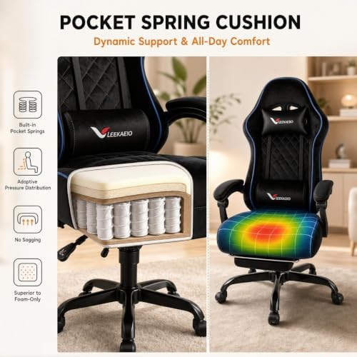 Fabric Gaming Chair for Adult, Comfortable Office Chair with Footrest
