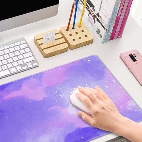 Large Gaming Mouse Pad with Stitched Edges, Cute Stellar in Watercolor Desk Mat, Extended XL Keyboard Pad, Non-Slip Rubber Base Desk Pad for Keyboard and Mouse, 31.5X11.8 inch
